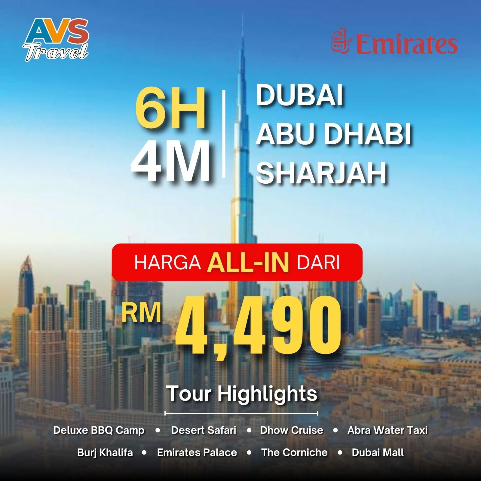 6D4N Dubai + Abu Dhabi + Sharjah