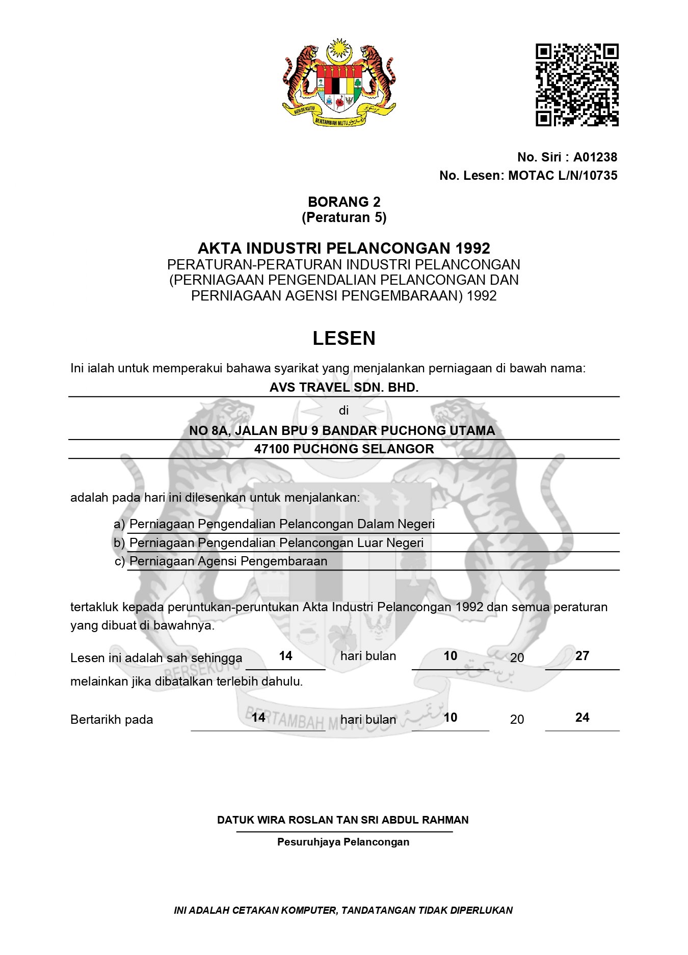 MOTAC License